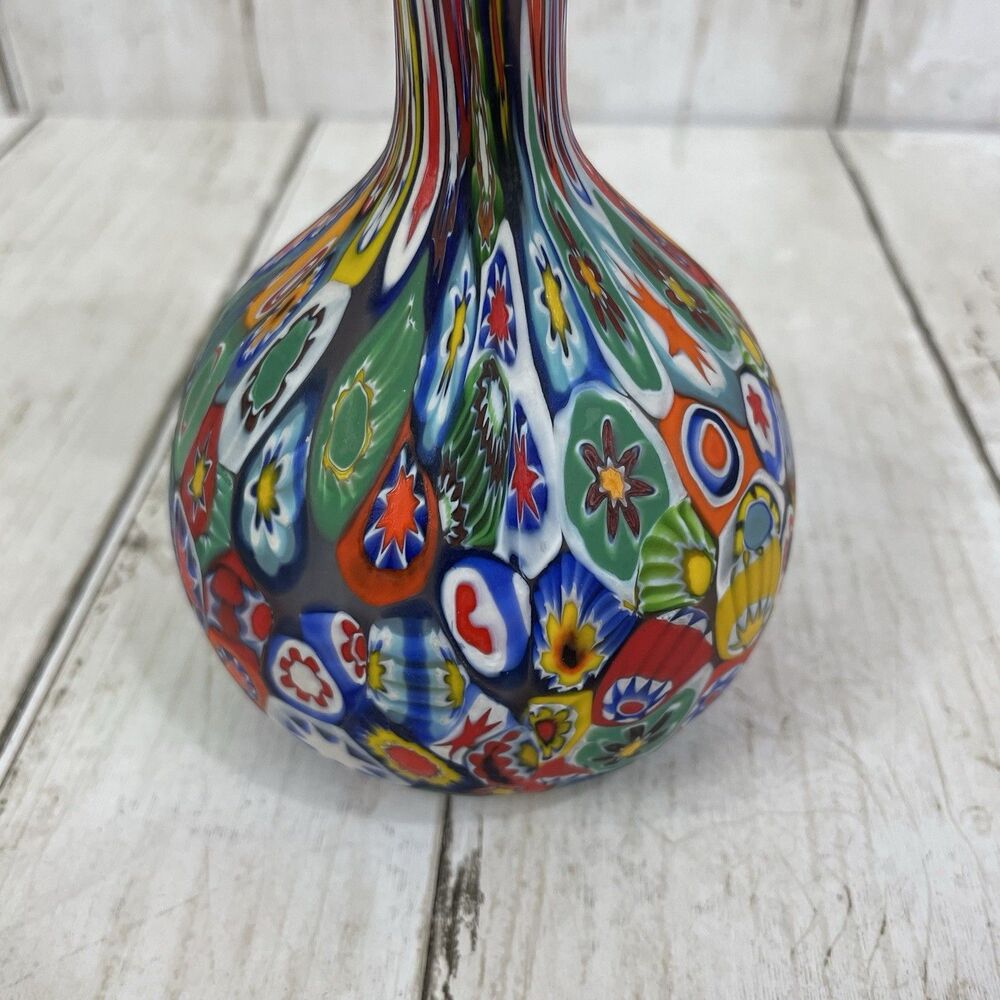 Vintage Fratelli Toso Murano Millefiori Murrine Cane Vase 6.75” - Picture 2 of 13